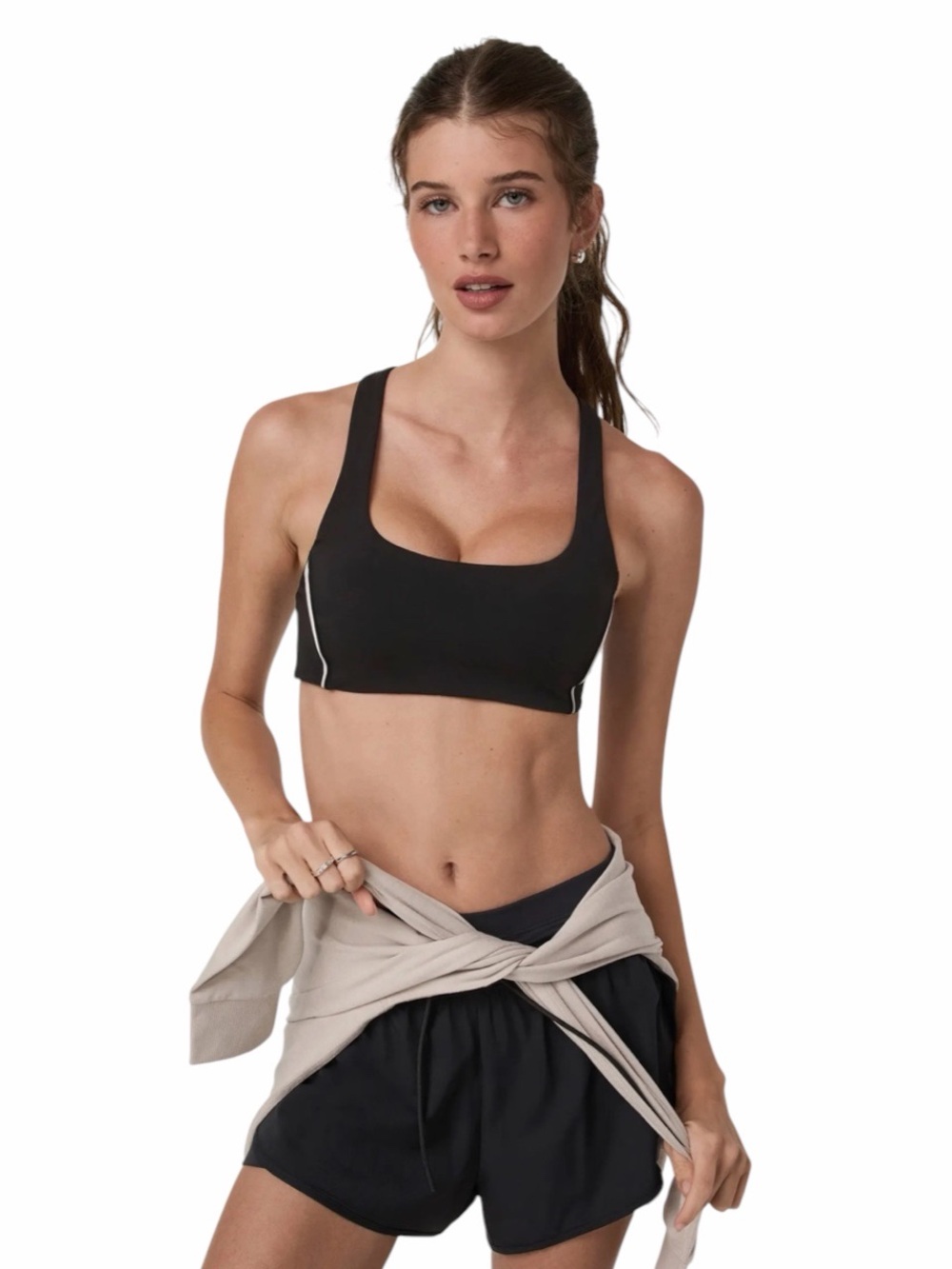 Vuori Daily Piped Sport Bra Black Size XL Crossback Athletic Yoga